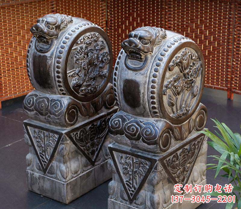 淄博仿古石门墩雕塑,提升茶楼景观