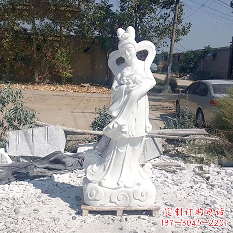 淄博嫦娥奔月石雕-汉白玉神话人物雕像