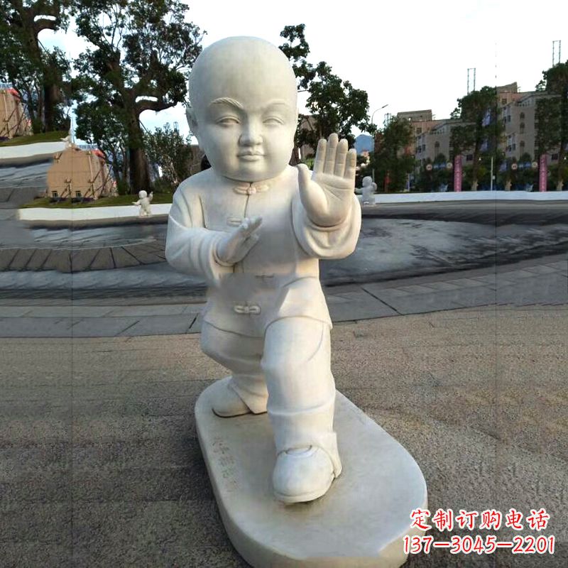 淄博打太极拳小和尚汉白玉雕塑