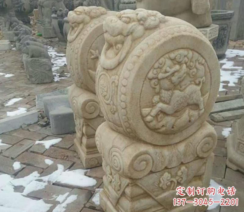 淄博大理石抱鼓公园门墩雕塑——精美雕刻展现灵动之美