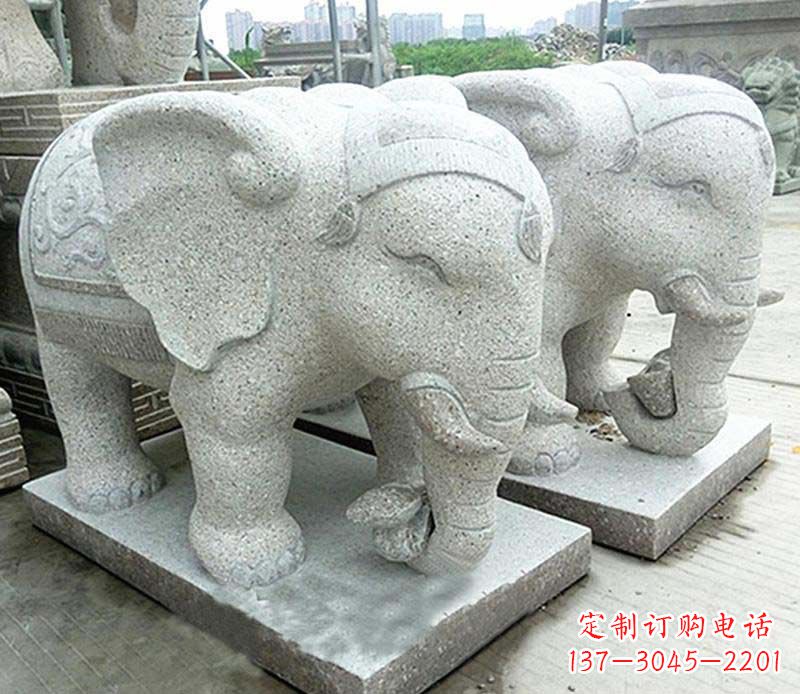 淄博大理石制作的精美招财大象雕塑