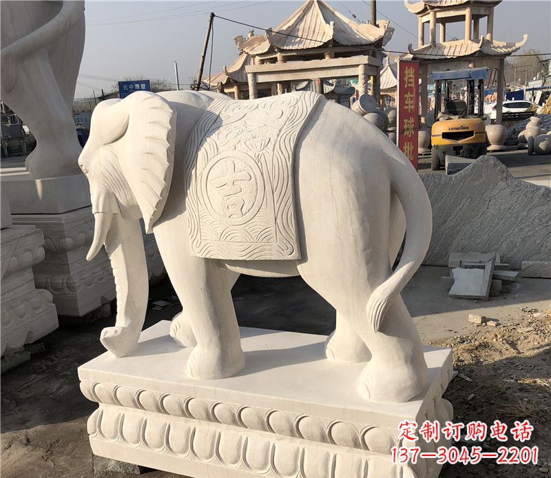 淄博大理石卷鼻如意大象雕塑