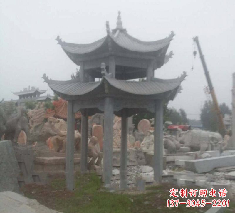 淄博大理石六角凉亭石雕，精美绝伦