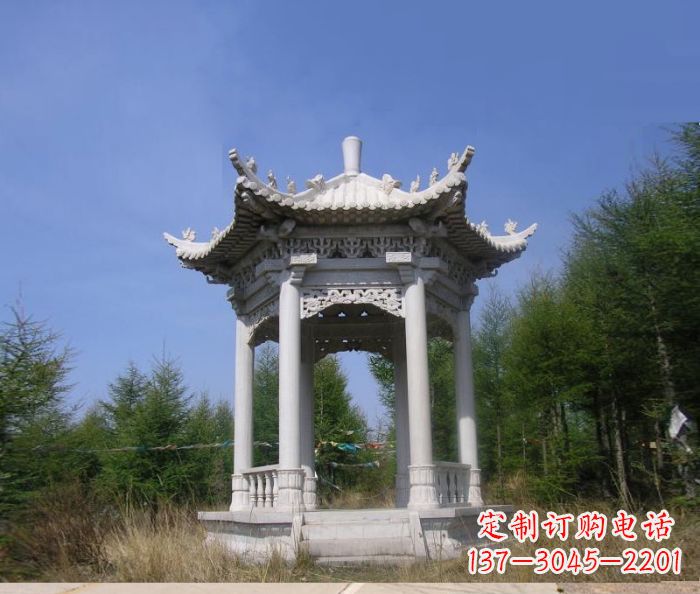淄博精美大理石六角石凉亭雕塑