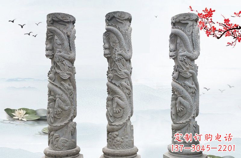 淄博精美大理石龙柱雕塑