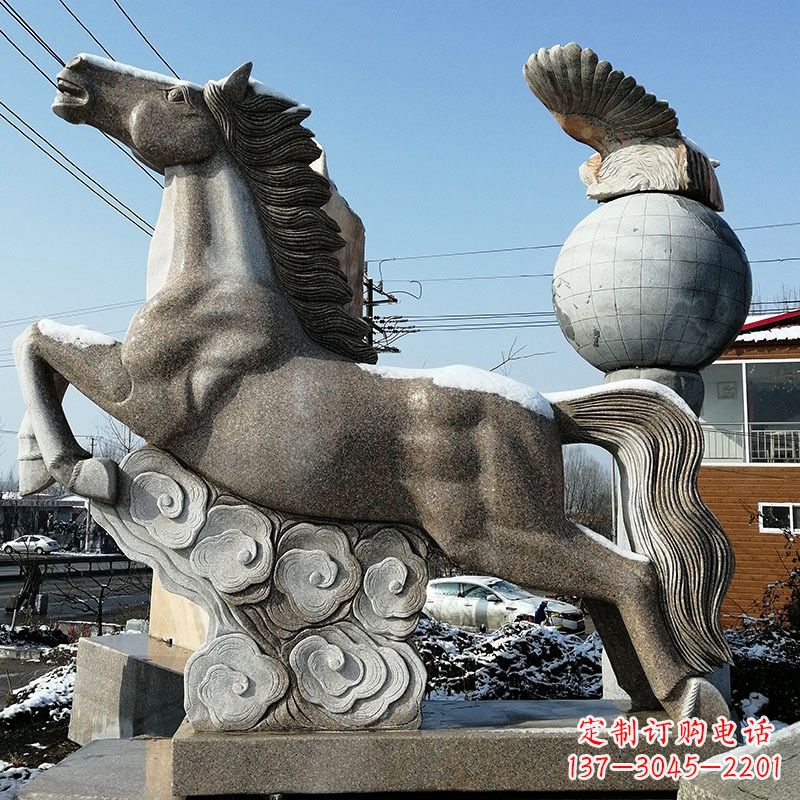 淄博大理石马踏祥云雕塑