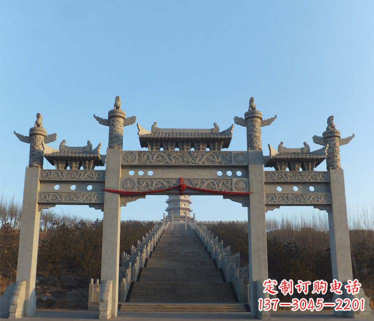 淄博精美大理石三门牌坊雕塑