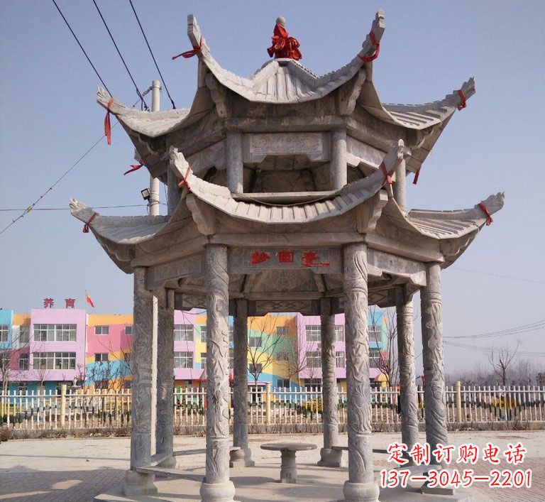 淄博大理石双层八角凉亭雕塑