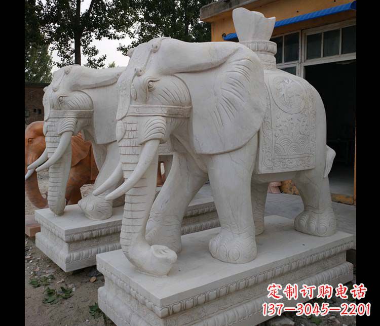 淄博大理石大象雕塑,招财进宝
