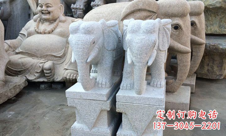淄博大理石大象雕塑 招财进宝