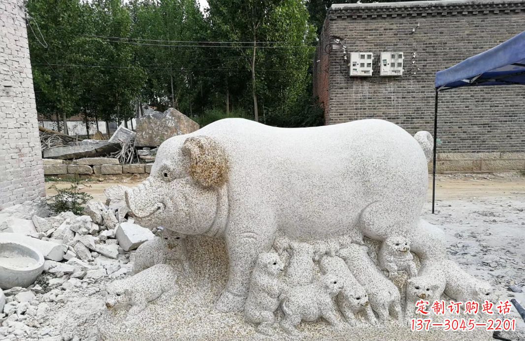 淄博大理石招财小母猪动物雕塑