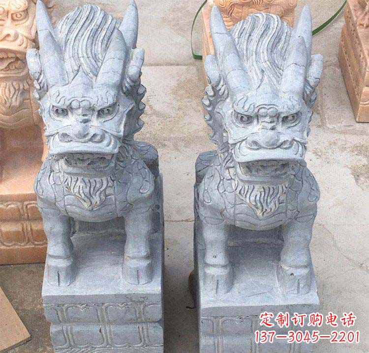 淄博雄伟壮观的白色大理石麒麟坐式门口雕塑