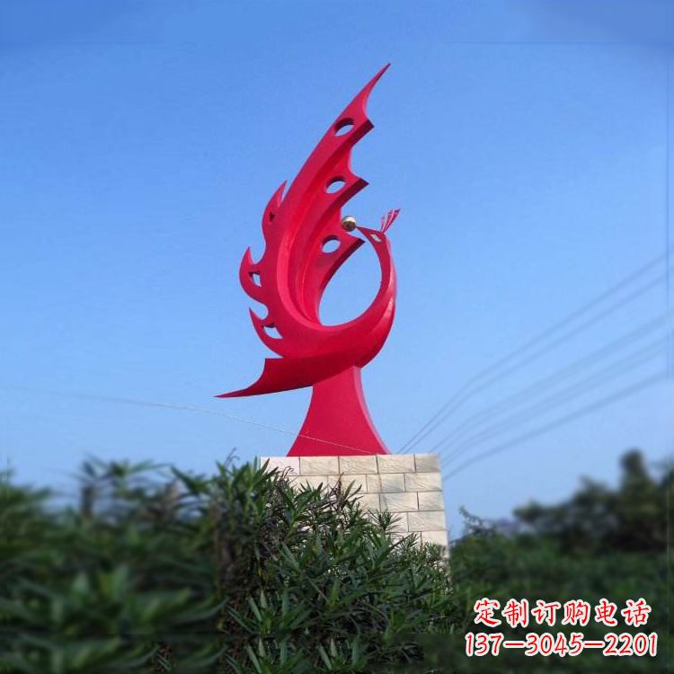 淄博大象红色凤凰不锈钢雕塑-城市动物标识景观雕塑
