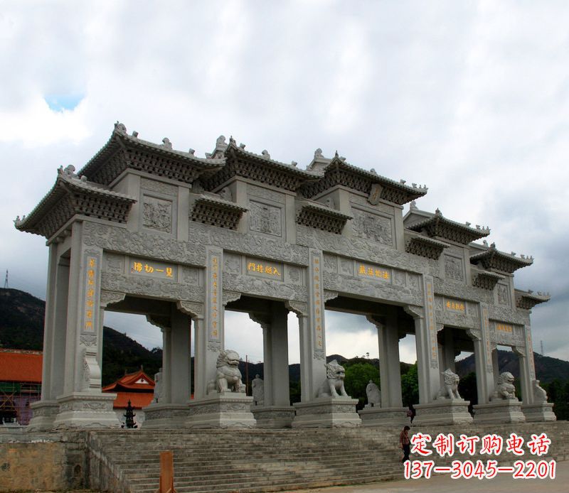 淄博具有传统文化特色的大型五门石雕牌楼雕塑