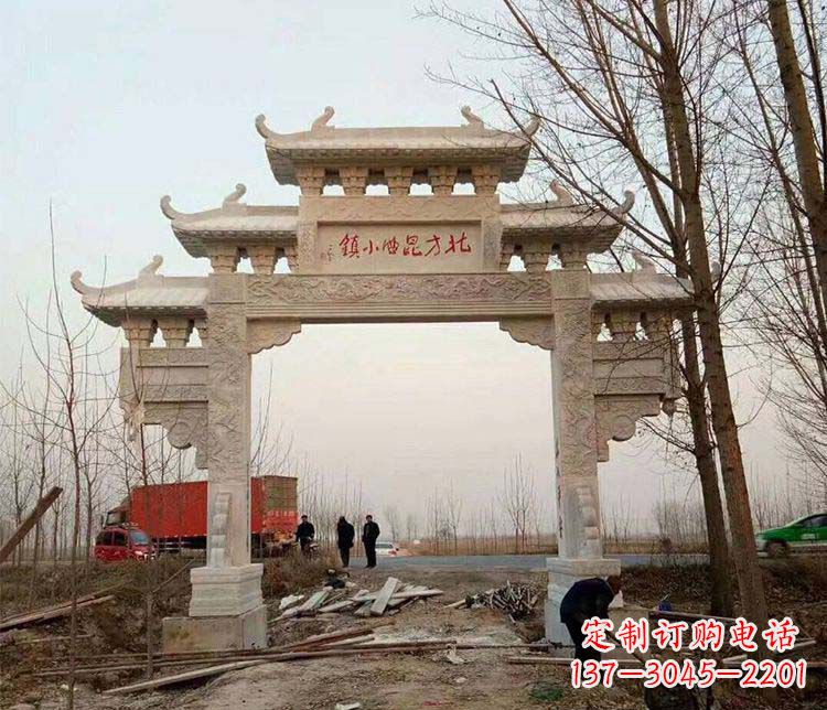 淄博单门大理石牌坊石雕_2