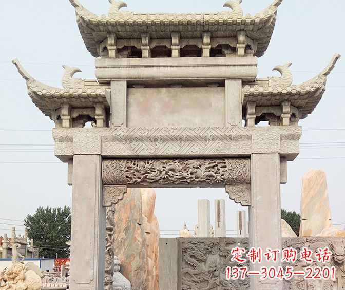 淄博单门大理石牌坊石雕