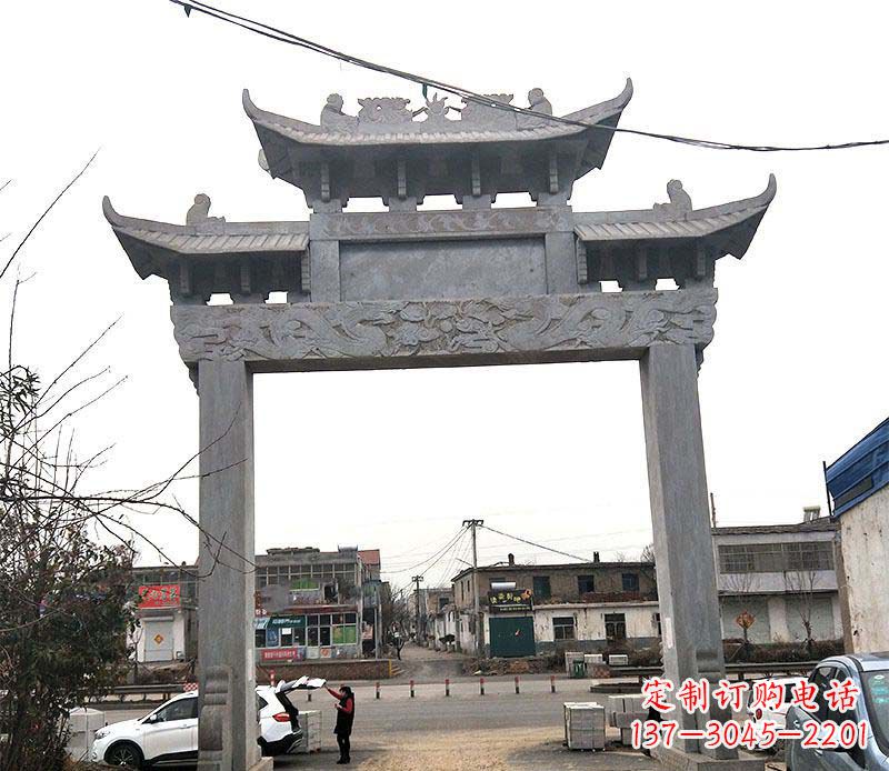 淄博单门大理石牌坊石雕_1