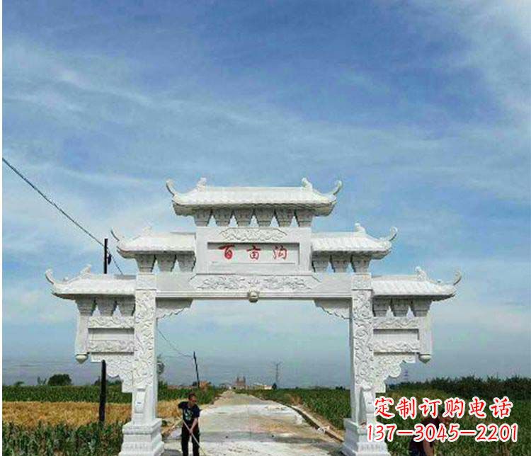 淄博单门石牌坊石雕_2