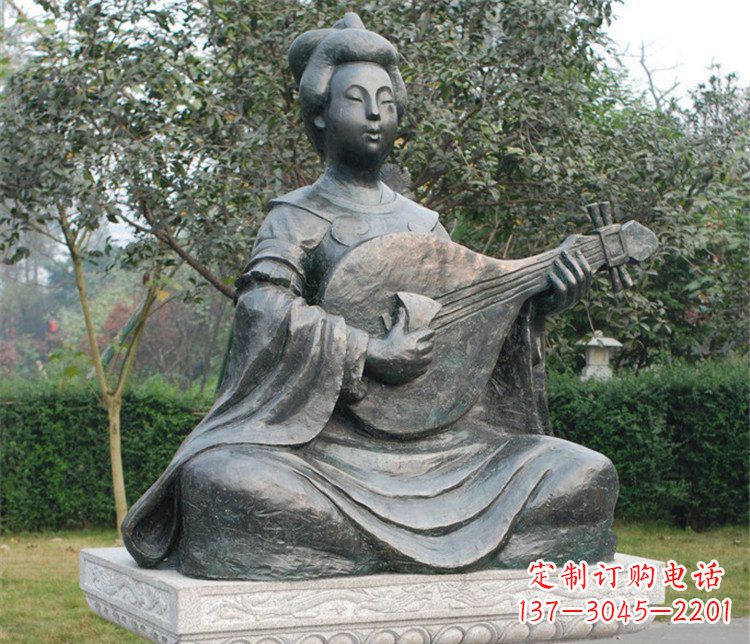 淄博弹琵琶的乐妓古代人物铜雕