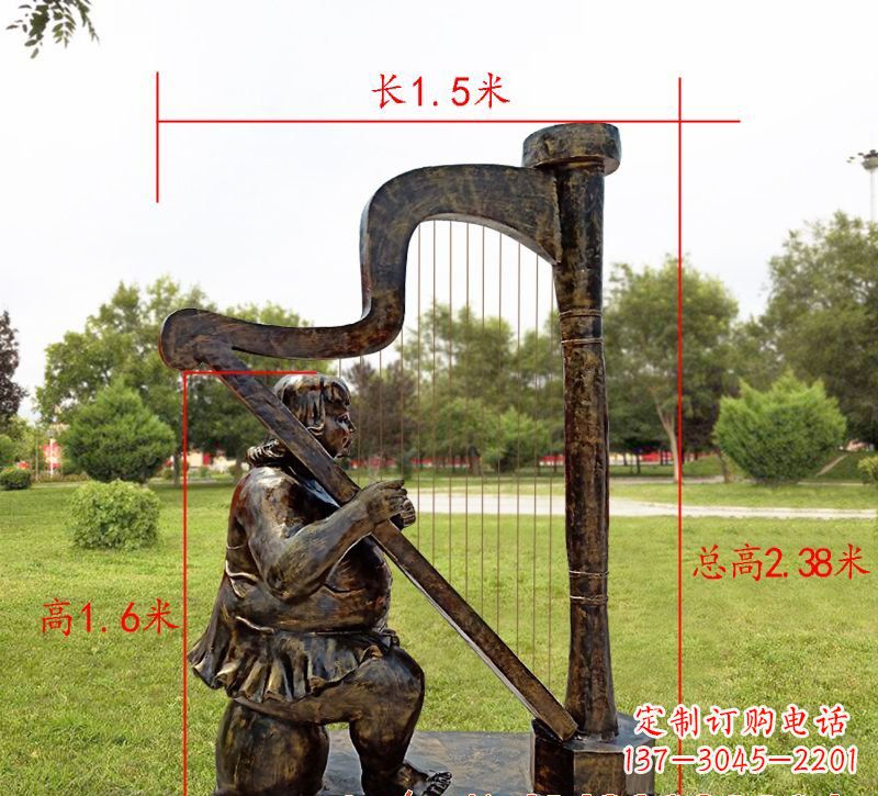 淄博手工铜制竖琴雕塑