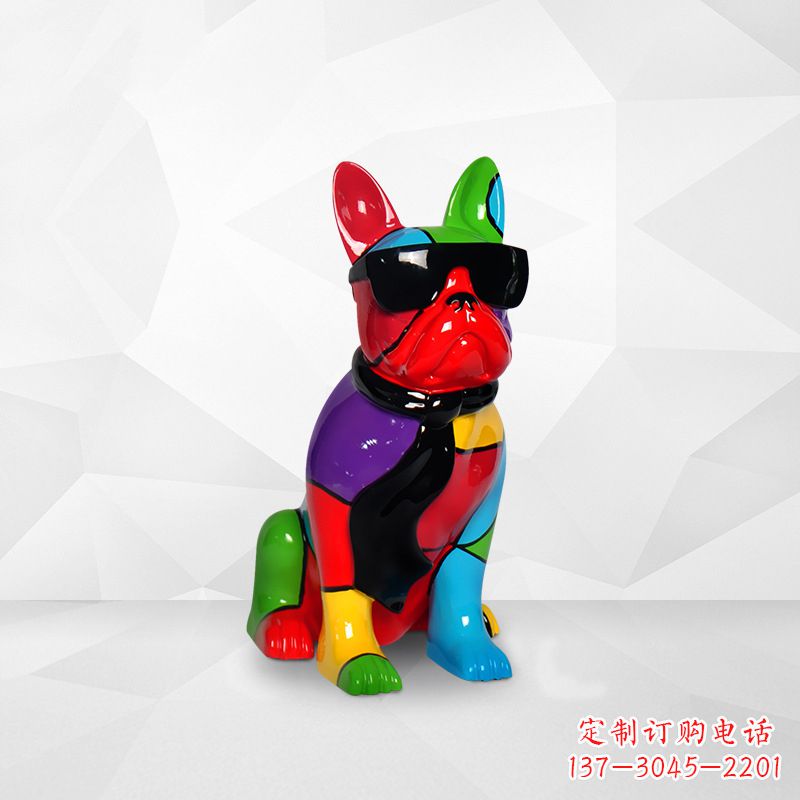 淄博斗牛犬玻璃钢彩绘狗雕塑个性化生肖动物商场美陈摆件