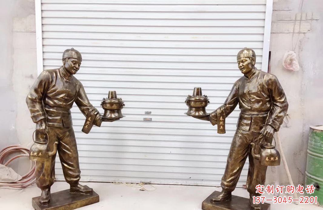 淄博端茶店小二铜雕塑