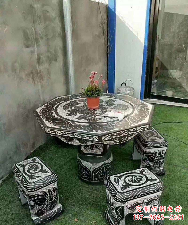 淄博多边形石头桌凳雕塑