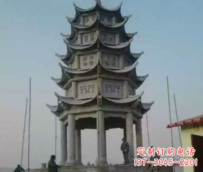 淄博精美绝伦的多层凉亭石雕