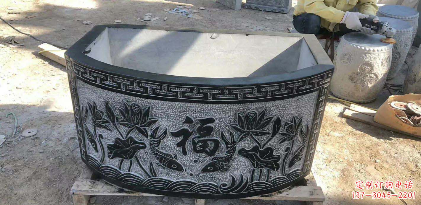淄博方口石浮雕水缸