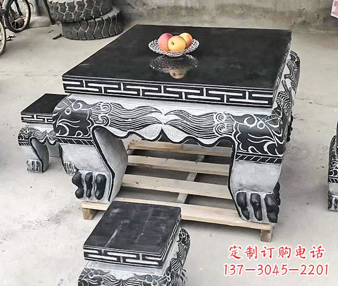 淄博方形仿古石桌凳 (2)
