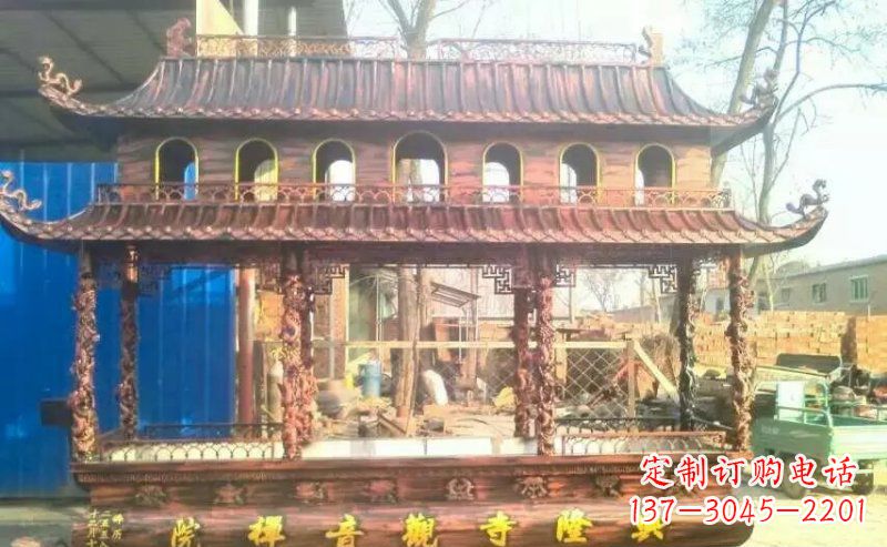 淄博方形寺庙香炉铜雕_1