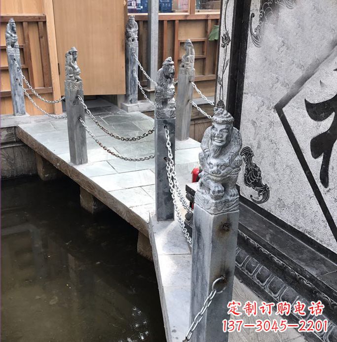 淄博典雅传统的仿古胡人拴马石栏杆雕塑