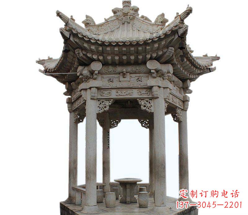 淄博精美仿古六角凉亭石雕