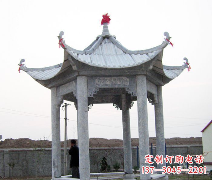 淄博仿古六角石凉亭雕塑