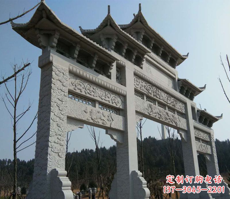 淄博仿古三门牌坊景观石雕