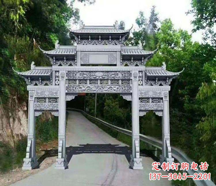 淄博仿古三门牌坊石雕