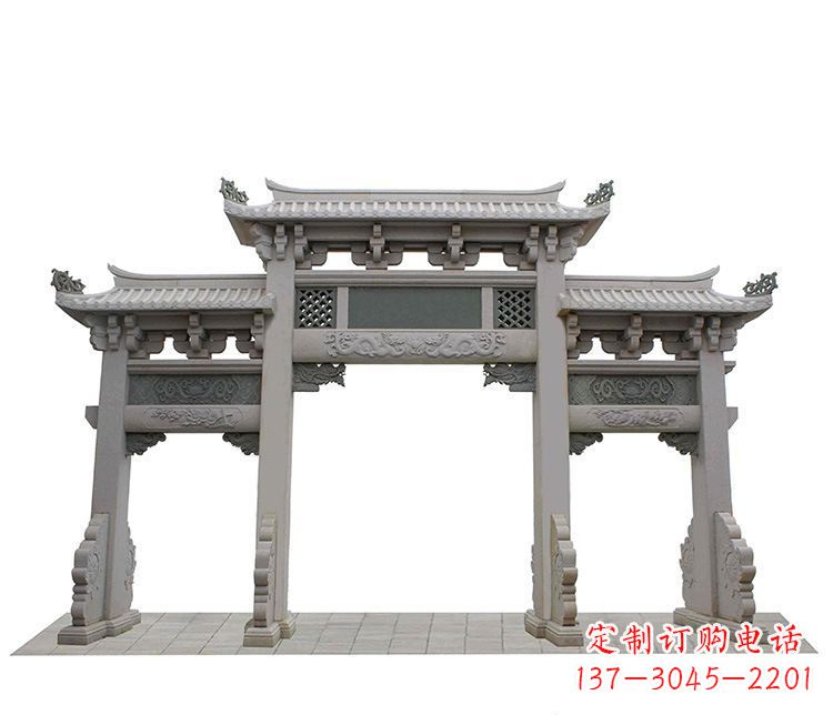淄博精美仿古三门牌坊石雕