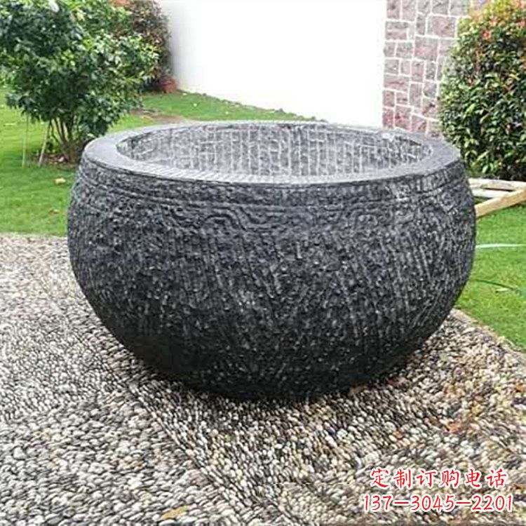 淄博仿古石雕水缸,精雕细琢别具一格