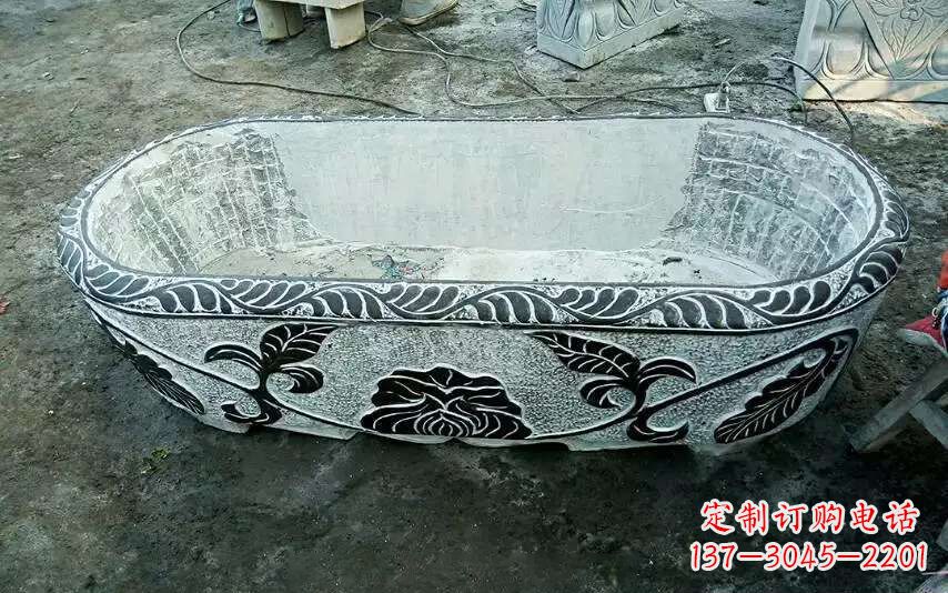 淄博风格独特的仿古石头水缸雕塑