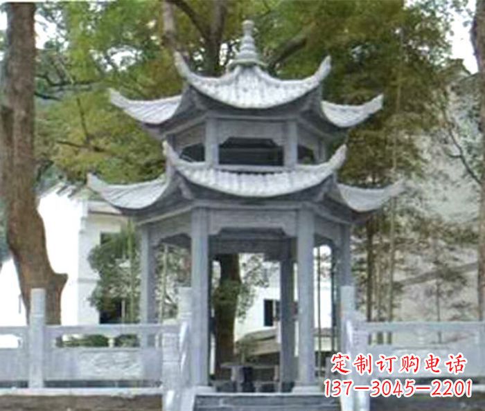 淄博仿古园林双层石雕凉亭