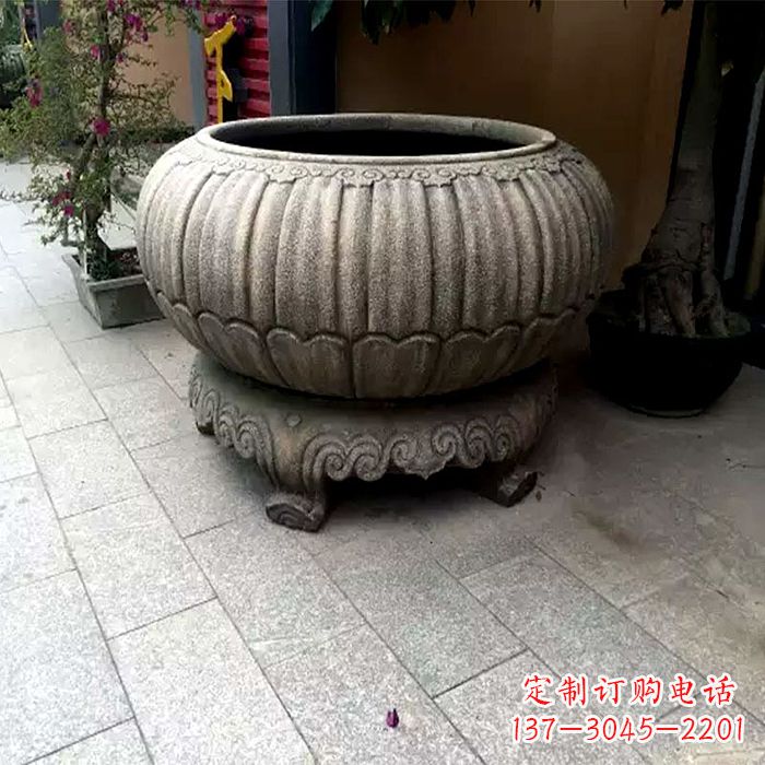 淄博仿古做旧石雕花盆水缸