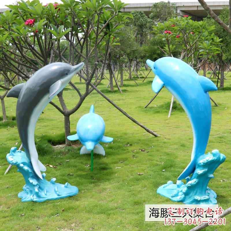 淄博仿真玻璃钢海豚雕塑