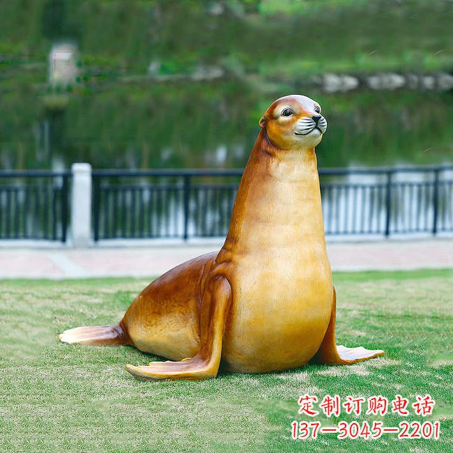 淄博仿真海豹玻璃钢海洋动物雕塑-园林水景动物摆件