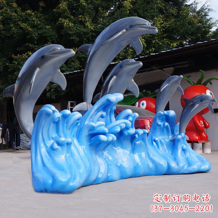 淄博艺术精美的海豚玻璃钢雕塑