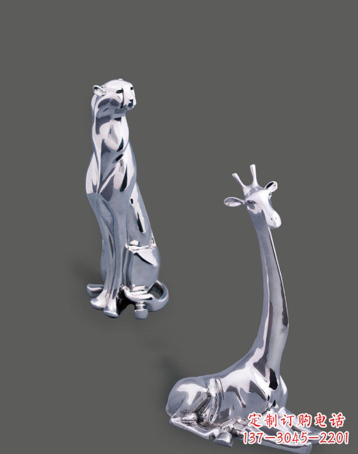 淄博公园不锈钢豹子长颈鹿动物雕塑