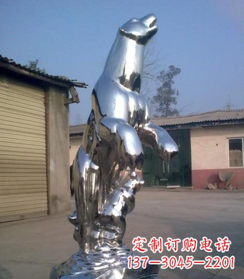 淄博公园不锈钢抽象北极熊动物雕塑