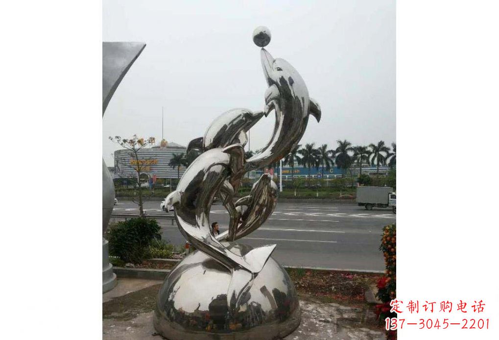 淄博海豚系列不锈钢顶球雕塑