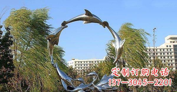 淄博华丽精致的不锈钢海豚雕塑