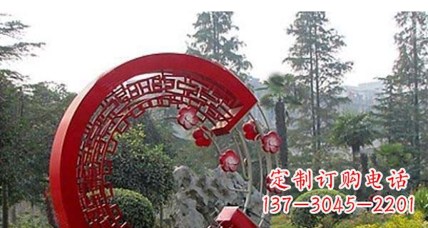 淄博灵动奔放的不锈钢和梅花圆环雕塑