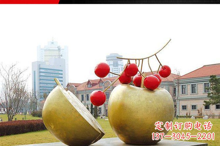淄博公园不锈钢苹果樱桃雕塑